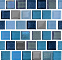 National Pool Tile - Rustic Blue Blend Glass 1"x1"